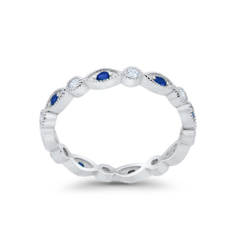 Eternity Stackable Wedding Marquise Simulated Blue Sapphire CZ 925 Sterling Silver